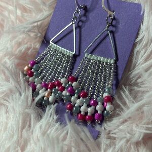 Silver Fringe Pink, White & Grey